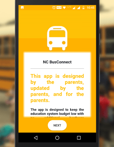 NC busConnect app start screen mockup